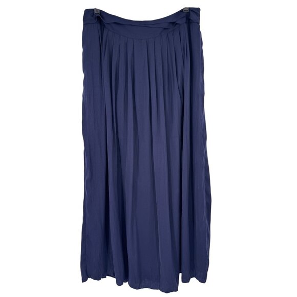 Chicos 1.5 Womens Pleated maxi Skirt Size 10 Navy Blue pockets lined - Picture 1 of 13